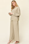 Double Take Full Size Texture Long Sleeve Top and Pants Set - Cocoa Yacht Club