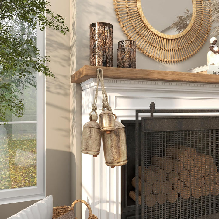 Deco 79 Gold Metal Tibetan Inspired Decorative Giant XL Cow Bells