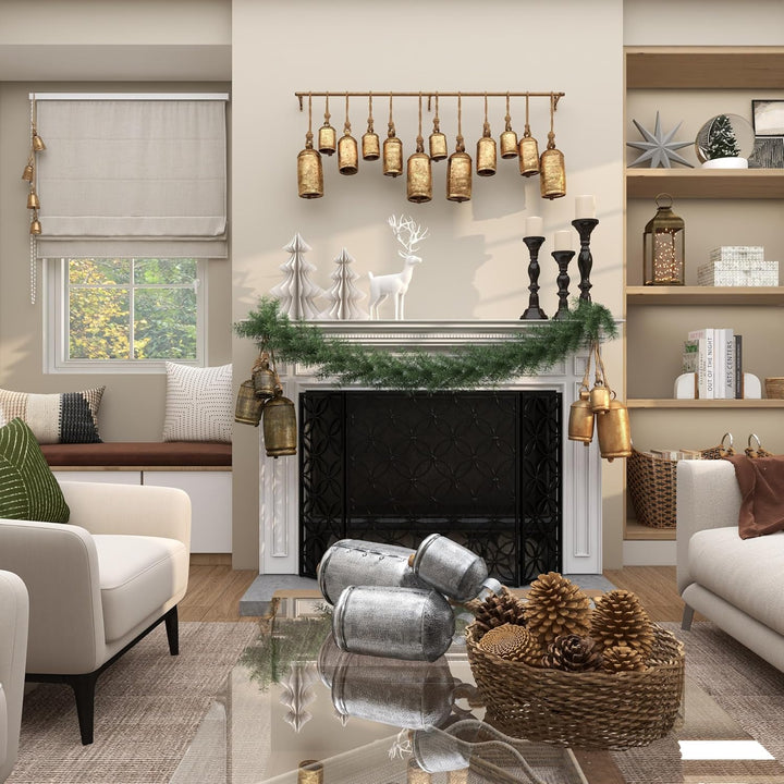 Deco 79 Gold Metal Tibetan Inspired Decorative Giant XL Cow Bells