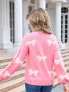 Angel Wings Bow Round Neck Dropped Shoulder Sweater - Cocoa Yacht Club