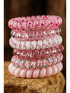 Pink 6Pcs Cute Gradient Starry Dotty Phone Cord Scrunchie Set