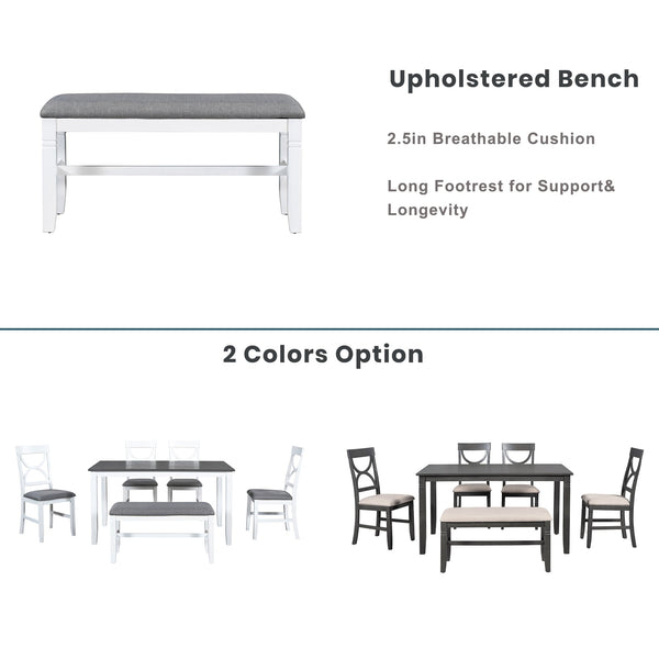 TOPMAX 6-Piece Wood Dining Table Set Kitchen Table Set with Upholstered Bench and 4 Dining Chairs, Farmhouse Style,Gray+White (old sku: SP000003AAK)