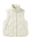 Beige Quilted High Neck Button Up Pocket Vest Coat