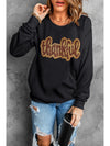 Black thankful Print Sequin Graphic Sweatshirt