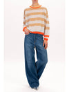 Apricot Colorblock Striped Round Neck Drop Shoulder Sweater