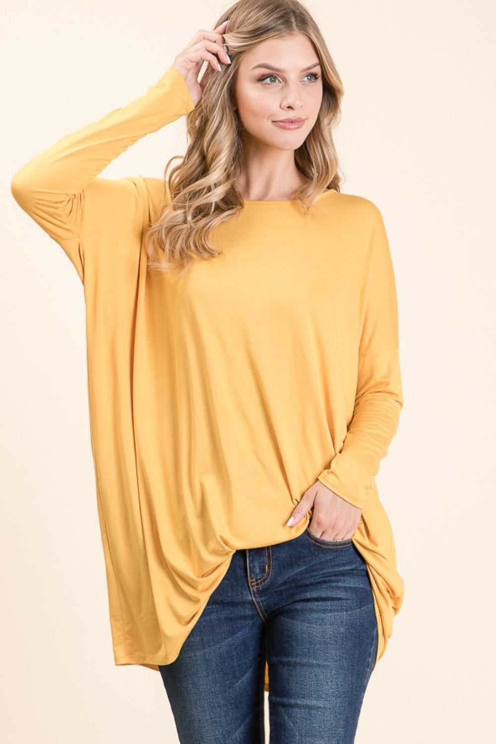 BOMBOM Round Neck Long Sleeve Oversized Top