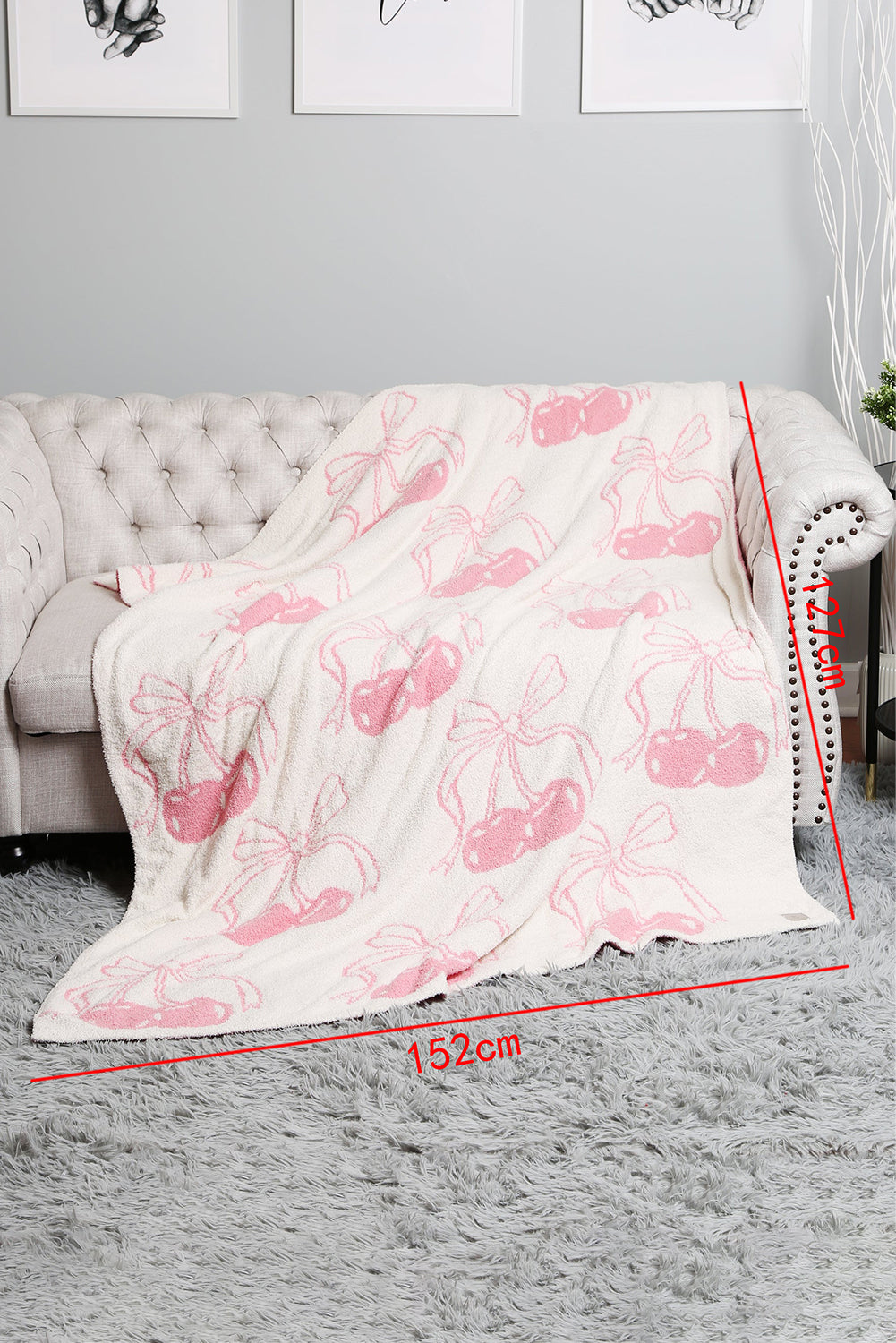 White Cheery Print Reversible Soft Blanket 127*152cm