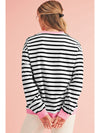 Bright Green Striped Contrast Trim Long Sleeve Top