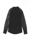 Black Basic Crew Neck Dressy Striped Mesh Long Sleeve Top