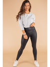 Black Piping Trim Sleek Leather High Waist Leggings