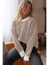 Coffee Stripe Contrast Edge Crew Neck Drop Shoulder Sweater