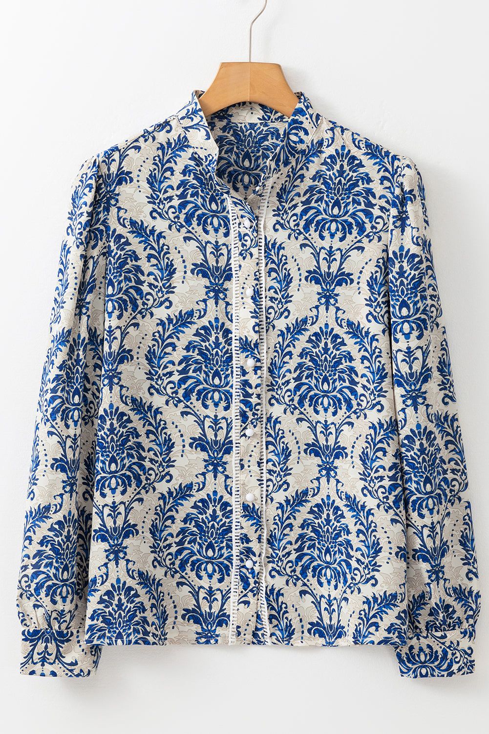 Sky Blue Bohemian Print Puff Sleeve Button-up Shirt