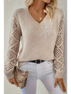 Sweaters Apricot Plain Cut Out Sleeve V Neck Sweater.