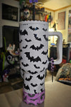 White 40z Bat Print Tumbler Cup with Handle