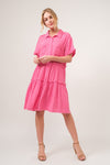 And The Why Full Size Raw Edge Washed Tiered Shirt Dress - Cocoa Yacht Club