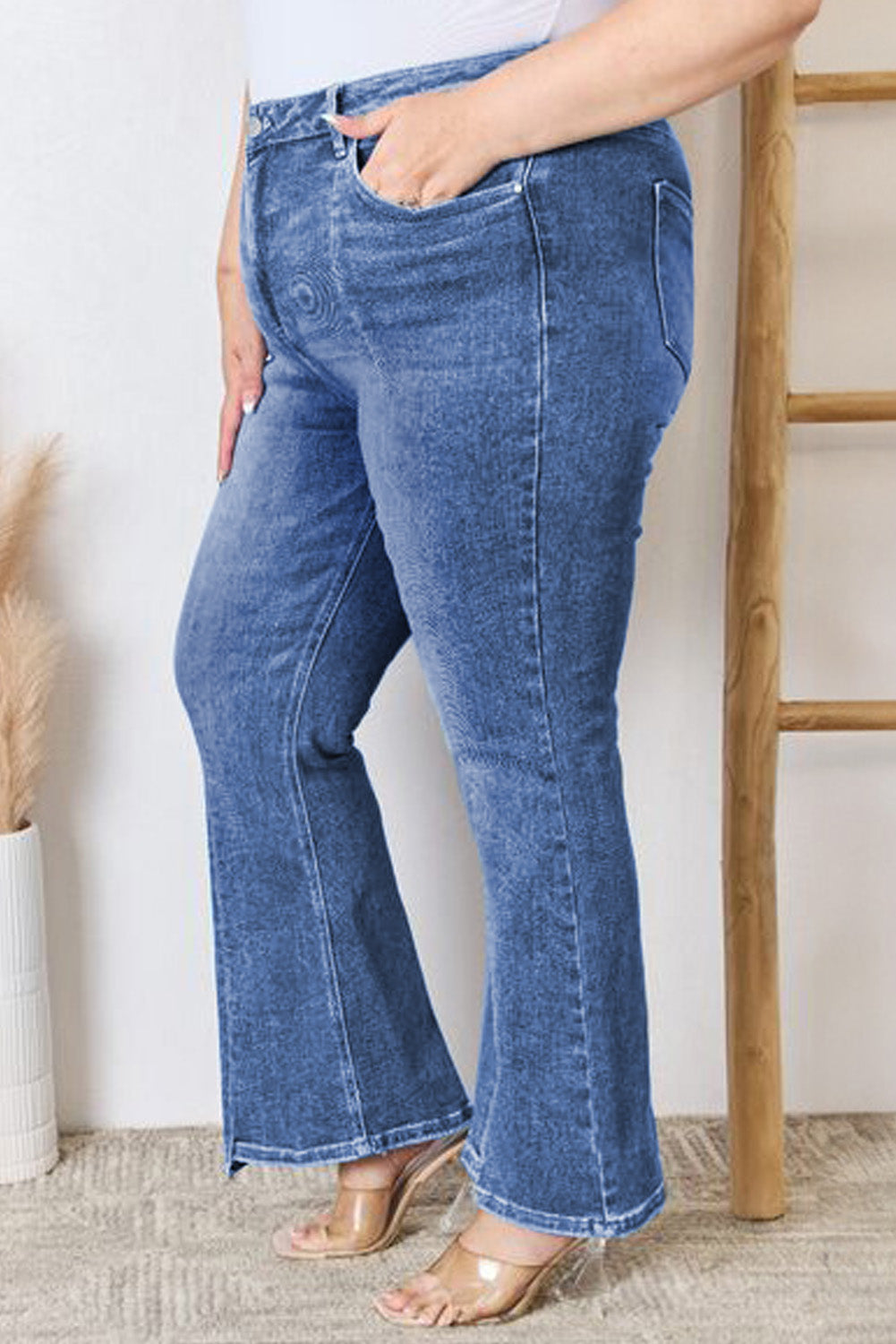 Blue Plus Size Exposed Seam High Waist Flare Jeans