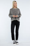 Washed Side Slit Oversized Cropped Sweater