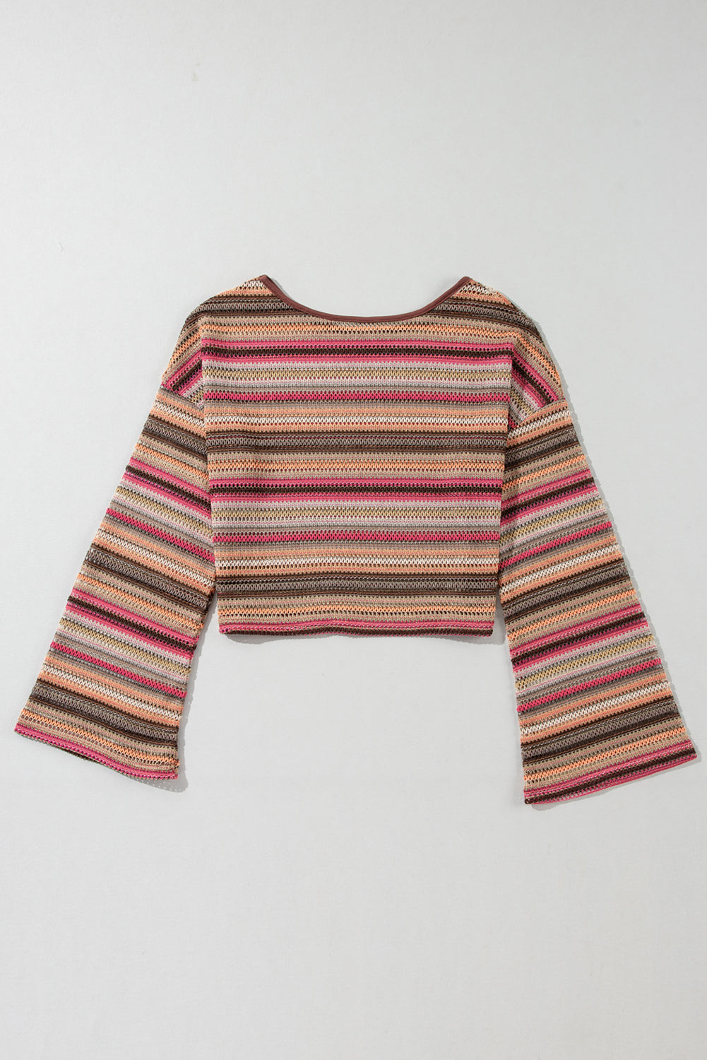 Rose Red Ethnic Striped Cropped Long Sleeve Top