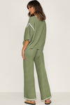 Navy Blue Loose Contrast Trim Half Sleeve Top and Drawstring Pants Set