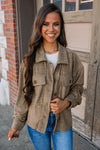 Dark Khaki Textured Chest Pocket Button Up Shacket