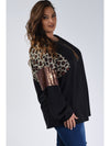 Black Plus Size Leopard Sequin Patchwork Long Sleeve Top