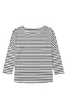 Gray Stripe Drop Sleeve Round Neck Oversized Top