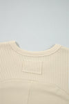 Beige Thermal Knit Patchwork Exposed Seam Long Sleeve Top