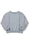 Long Sleeve Tops Light Grey Waffle Patchwork Long Sleeve Pullover Top.