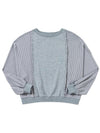 Light Grey Waffle Patchwork Long Sleeve Pullover Top