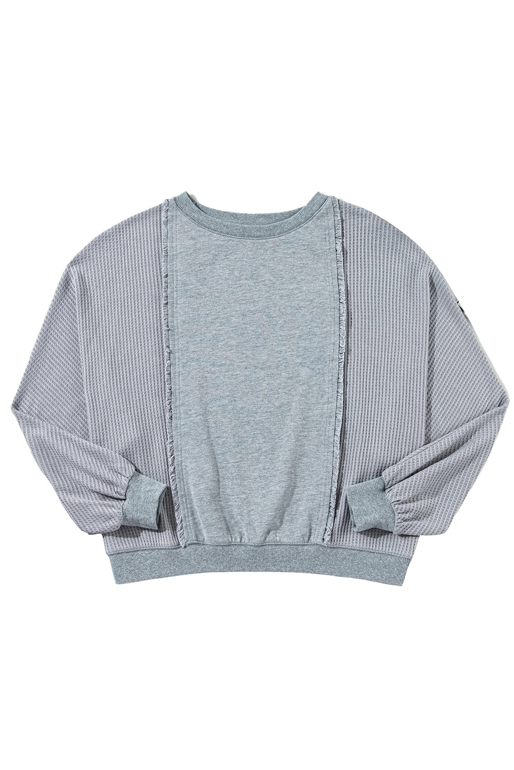 Light Grey Waffle Patchwork Long Sleeve Pullover Top