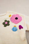 Crochet Flower Round Neck Dropped Shoulder Sweater - Cocoa Yacht Club