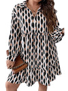 Apricot Abstract Print Collared V Neck Plus Size Mini Dress