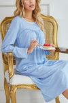 Beau Blue Lace Trim Long Sleeve Nightgown Dress