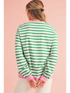 Bright Green Striped Contrast Trim Long Sleeve Top