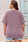 Black Twist Corded V-Neck Plain Plus T-Shirt