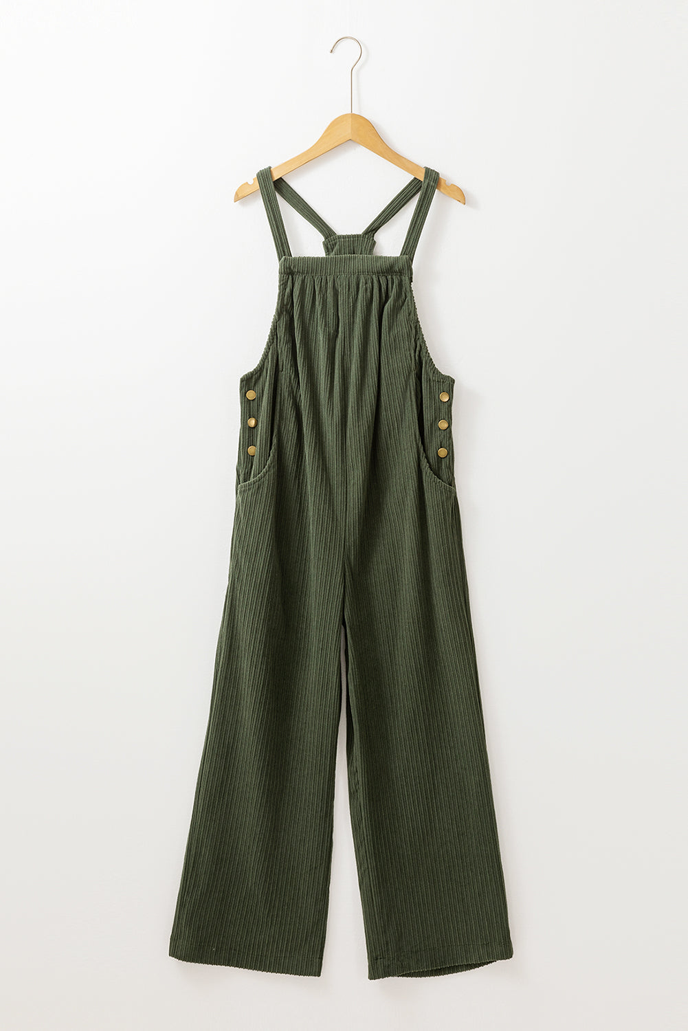 Gray Morn Plain Pocketed Loose Fit Corduroy Overalls