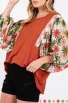 Desert Gold Floral Patchwork Sleeve Loose Top