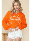 Orange Game Day Lettering Rugby Notched Neck Cropped Sweatshirt