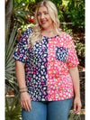 Leopard Colorblock Short Sleeve Plus Size Top