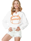 Orange Game Day Lettering Rugby Notched Neck Cropped Sweatshirt