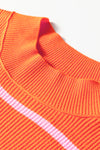 Orange Stripe Ribbed High Neck Drop Shoulder Boxy Fit Sweater