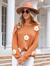 Angel Wings Flower Round Neck Long Sleeve Sweater - Cocoa Yacht Club