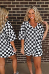 Black Checkered Tee and Shorts Plus Size Two Piece Set