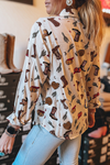 White Boots Cactus Print Button Up Shirt