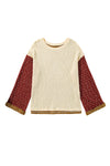 Beige Swiss Dot Drop Shoulder Patchwork Loose Knit Top