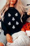 Black Playful Halloween Ghost Patched Loose Pullover Sweatshirt