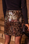 Brown Sequined Leopard Print Disco Mini Skirt - Cocoa Yacht Club