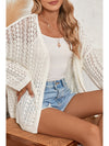 Black Hollow Out Crochet Knit Drop Shoulder Open Front Cardigan