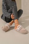 Chestnut Suede Wavy Striped Plush Lined Home Slippers