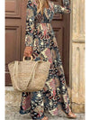 Black Floral Print V Neck Wrap High Waist Maxi Dress